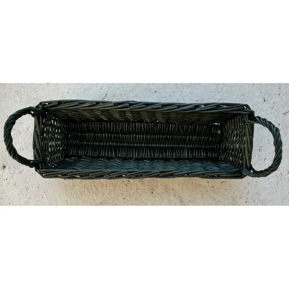Dark Green Rectangle Shaped Wicker Basket